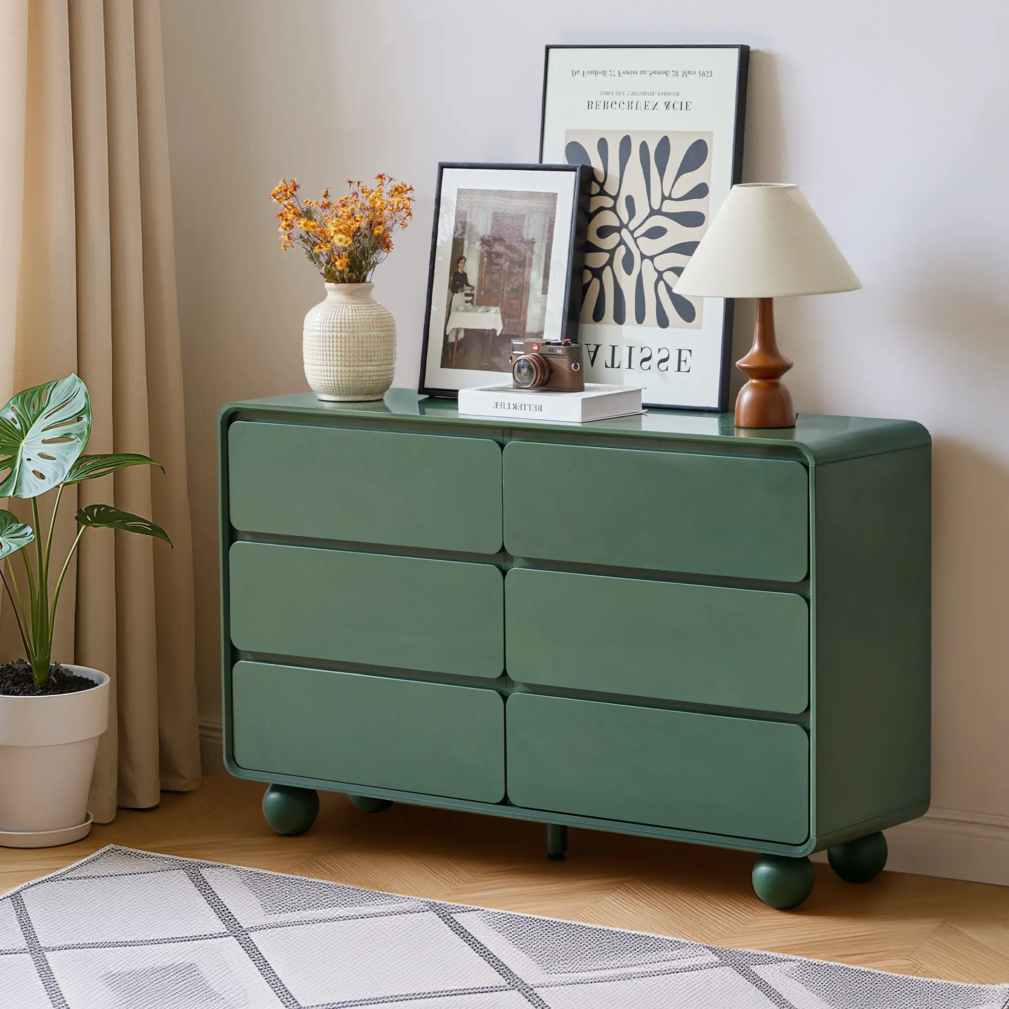 Giratree Modern 6 Drawer Dresser for Bedroom, 48" Wide Wooden Dresser Chest  of Drawers, Handle Free & Curved Profile Design, Mid Century Closet Clothes  Storage Organizer for Living Room - TikTok Shop