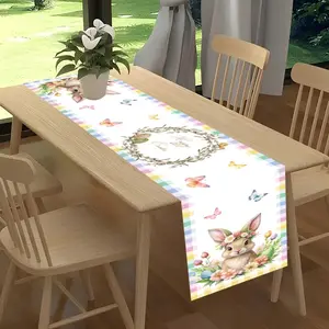 Easter Bunny Polyester Tablecloth Banner, Festive Decorative Vibrant Spring Summer Decor, Indoor Outdoor Activities, Family Gatherings, Restaurant Use