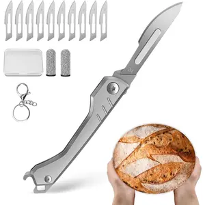 Bread Lame Dough Scoring Tool  Multi-Purpose Scoring , Folding Bread Scorer Tool for Sourdough & Bread Baking with 10 Bread  Grey