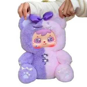 SAMEAL Three Little Fuzz 400% Beax Boom Plush Series Super Kawaii Big Size Plush Toy with Purple Bow and Pink Body for Collectors