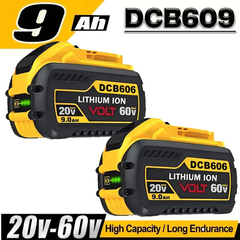 Durable Lithium Replacement Battery 2-Pack, High-Quality Dual-Voltage 20-60V 9000mAh for DeWalt, Compatible with DCB606 DCB609 DCB612, Fits 20V/60V MAX 9.0Ah Power Tools & Chargers, Durable Lithium Battery