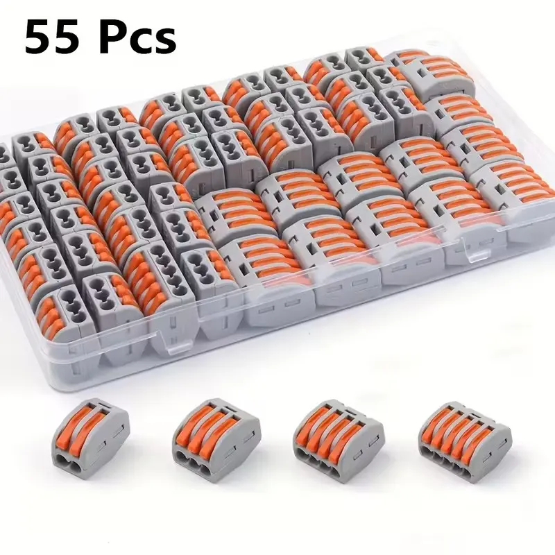 55pcs Wire Quick Connectors, Push-in Lever Connectors with Storage Box for Electrical Wiring, Terminal Plug Kit