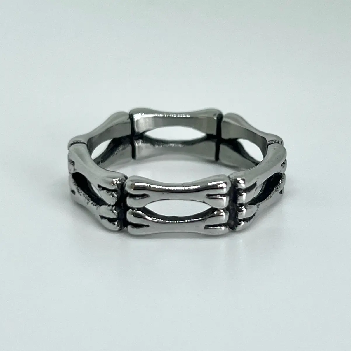 Stainless Steel Bone Link Ring – Gothic Skeleton Band