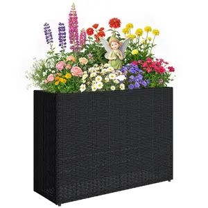 Tall Rectangular Planter at 22.8" High – No More Bending. Comfortable Gardening Height for a Relaxing Experience. PE Wicker & Steel Frame. Black