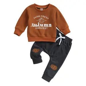 Meihuida Toddler Baby Boy Halloween Clothes Fresh Pumpkin Sweatshirt Long Sleeve Shirt Top Pocket Pants Fall Outfit