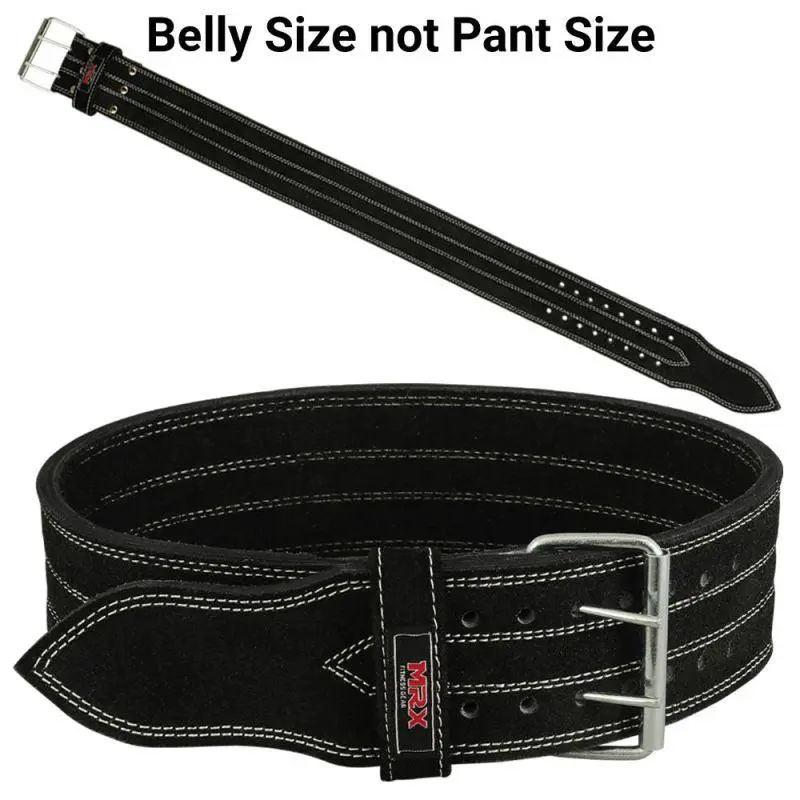 MRX Leather Weightlifting Belt - 4" Wide, 10mm Thick Supporting Belt for Powerlifting, Training, Bodybuilding, Back Support with Steel 2-Prong Buckle, Supporting Belts
