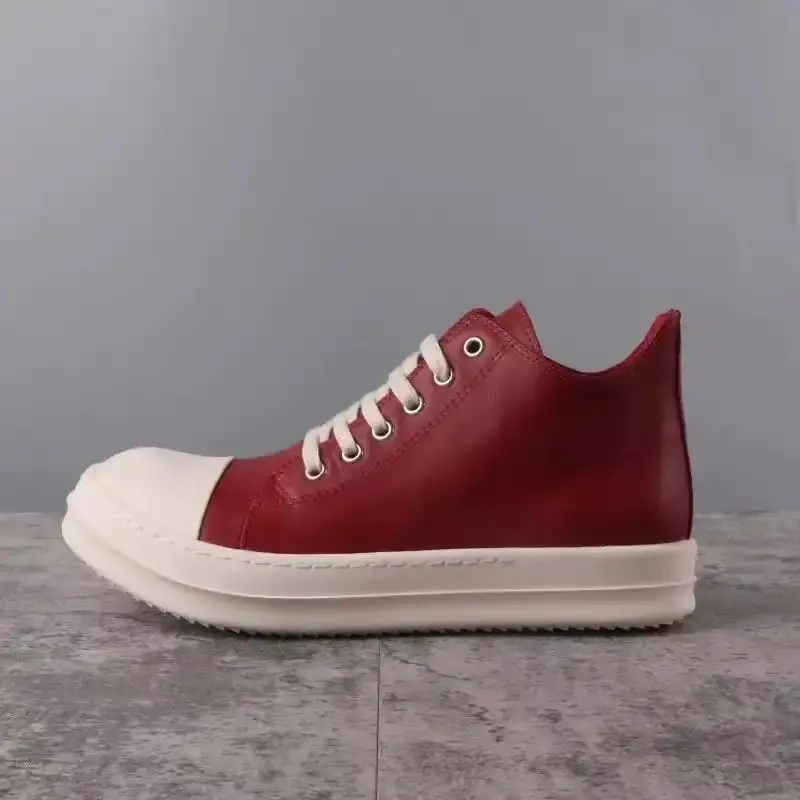 men's and women's dark punk white round toe trainers size 34-48 multiple colors low top cowhide retro shoes designer ro gothic style genuine leather thin shoelaces streetwear sneakers