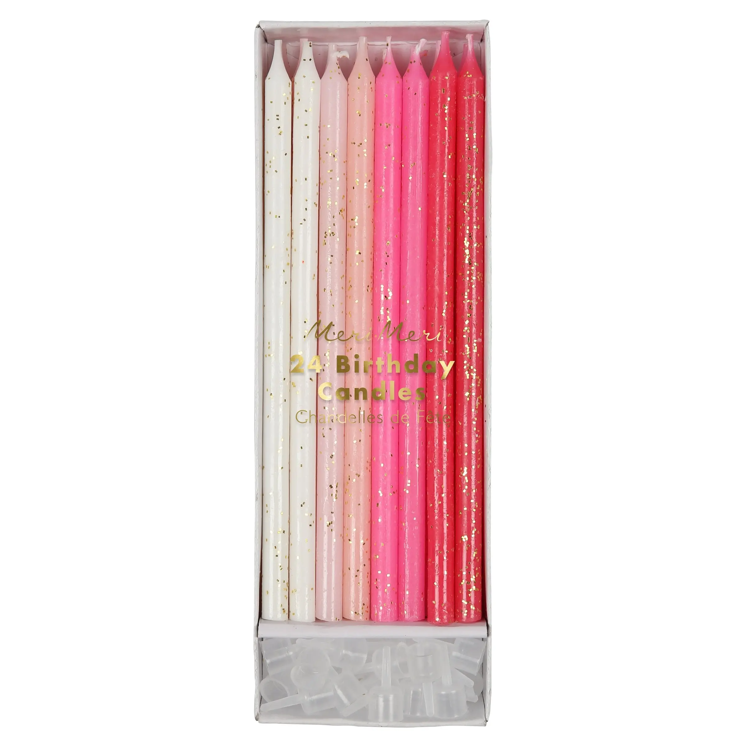 Pink Glitter Birthday Candles (x 24)