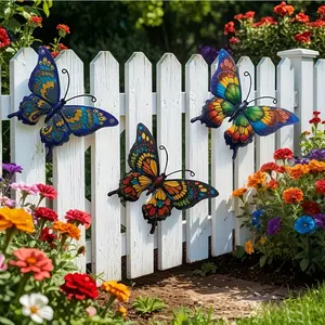 3PCS Metal Butterflies Wrought Iron Wall Decorations Home Wall Decor Garden Accessories for Garden Living Room Bedroom Kitchen Dining Room Porch Patio Bar Outdoor Walls Front Door Window Wall Hangings Wall Sculptures