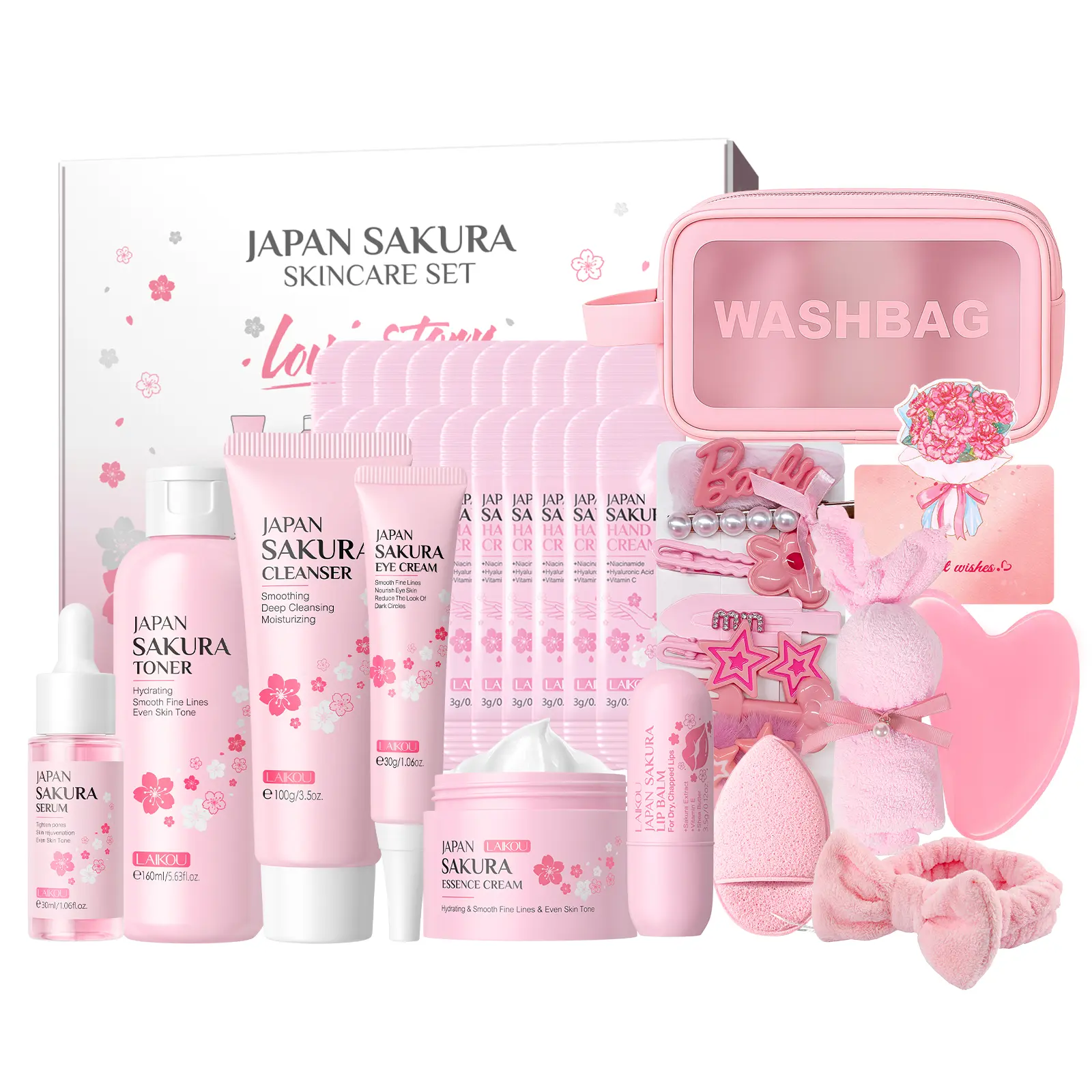 Sakura Skincare Set - Skincare For Girls 10-12 - Skin Care For Kids With Sakura Cleanser,Serum,Face Cream,Toner,Eye Cream,Hand Cream,Lip Balm,Washbag, Kids Face Wash Set Girls Skin Care For Kids Gentle All Skin Types,travel essentials