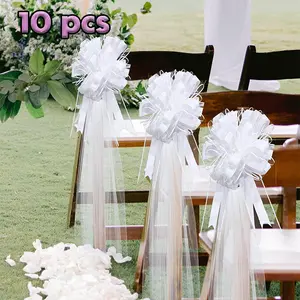 🎀Large Wedding Pew Bows with Long Tulle Tails Wedding Aisle Decorations Church Chair Aisle Decorations Wedding Car Decoration Big Decorative Bows for Birthday Anniversary Gift Wrapping Bridal Shower Reception Birthday Anniversary Car Decor, Ornaments