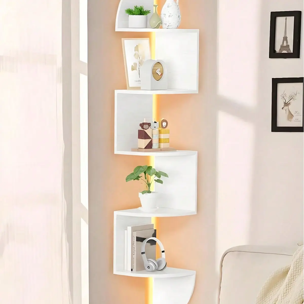 Corner Floating Shelf, Bedroom Living Room Bathroom Wall Mounted Storage Rack, 2/5/7 Layers Space Saving Design Decorative Shelves, Shelf For Wall, Wall Mounted Organizer
