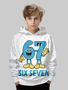 Cartoon Theme Hoodie, Sweatshirts, Fun Number Design, Casual Long Sleeve, Fitted Style, Fall & Winter Wear, Trendy Artistic Look