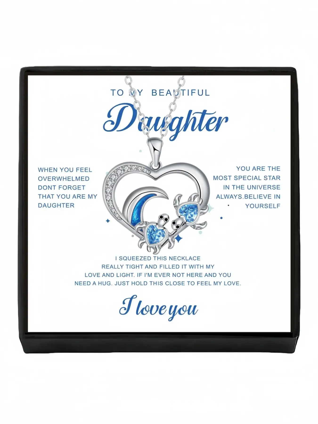 Sea Heart Turtle Sterling Silver Necklace Heart-shaped ocean turtle pendant necklace with delicate inlay, unique and elegant.Comes with a greeting card for daughter.Perfect mysterious birthday gift for daughter and for various festivals.