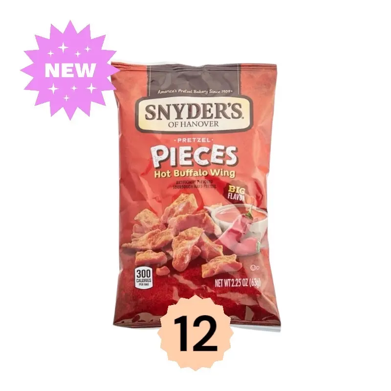 Snyder's of Hanover Hot Buffalo Wing Pretzel Pieces, 2.25 oz, Pack of 12 - Bold Flavor, Crunchy Snack Crispy Bite Savory