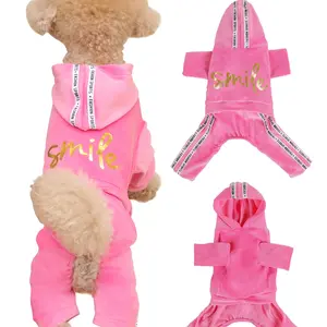 Printed Dog Hoodie Sweater with Patchwork Stripes, Wool Lined Windproof Pet Clothes, Suitable for Small Medium Dogs Fall Winter Onesie