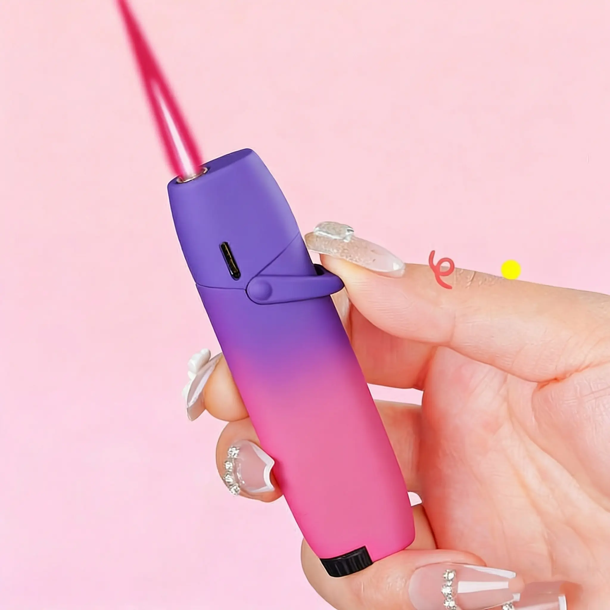 Cute Gradient Rocker Arm Torch Lighter - Windproof Red Flame, Easy Side-Push Ignition, Adjustable Jet Home Accessories for Candle Use (Ships Dry - No Gas Included) Ideal for Best Friend Birthday Gift
