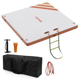 Garvee Inflatable Floating Platform, with Rope Ladder, Non-Slip Surface, for Pool, Beach, Ocean (Orange, 2.4 x 1.8 m)