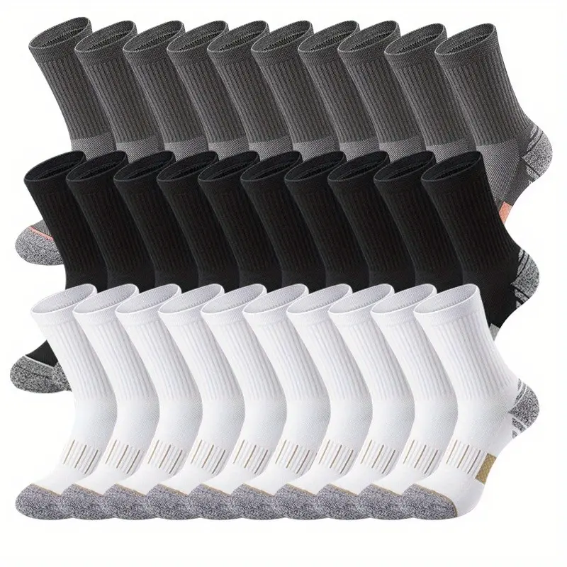 Men's Solid Mid-Calf Socks, 10/20/30 Pair Pack, Thin Breathable Sports Fit for Outdoor Wear and Daily Life, Outdoor Wear Socks, Sports Fit Socks
