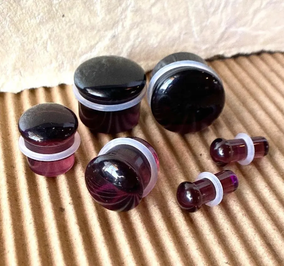 PAIR Purple Glass Single Flare Plugs Gauges Tunnels Earlet Body Piercing Jewelry