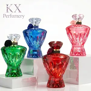 Luxury Gemstone Perfume Set for Him & Her, 4-Piece Crystal Eau de Parfum Bundle, Ruby Red, Emerald Green, Sapphire Blue & Pink Crystal Bottles, Long-Lasting Gift Set