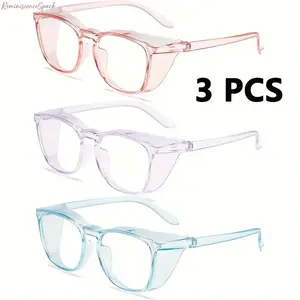 Unisex 3-Pack Solid Simple Wrap-Around Goggles - Anti-Pollen, Anti-Blue Light, Windproof, Dustproof Full-Coverage Blue Light Glasses for Outdoor, Cycling Use