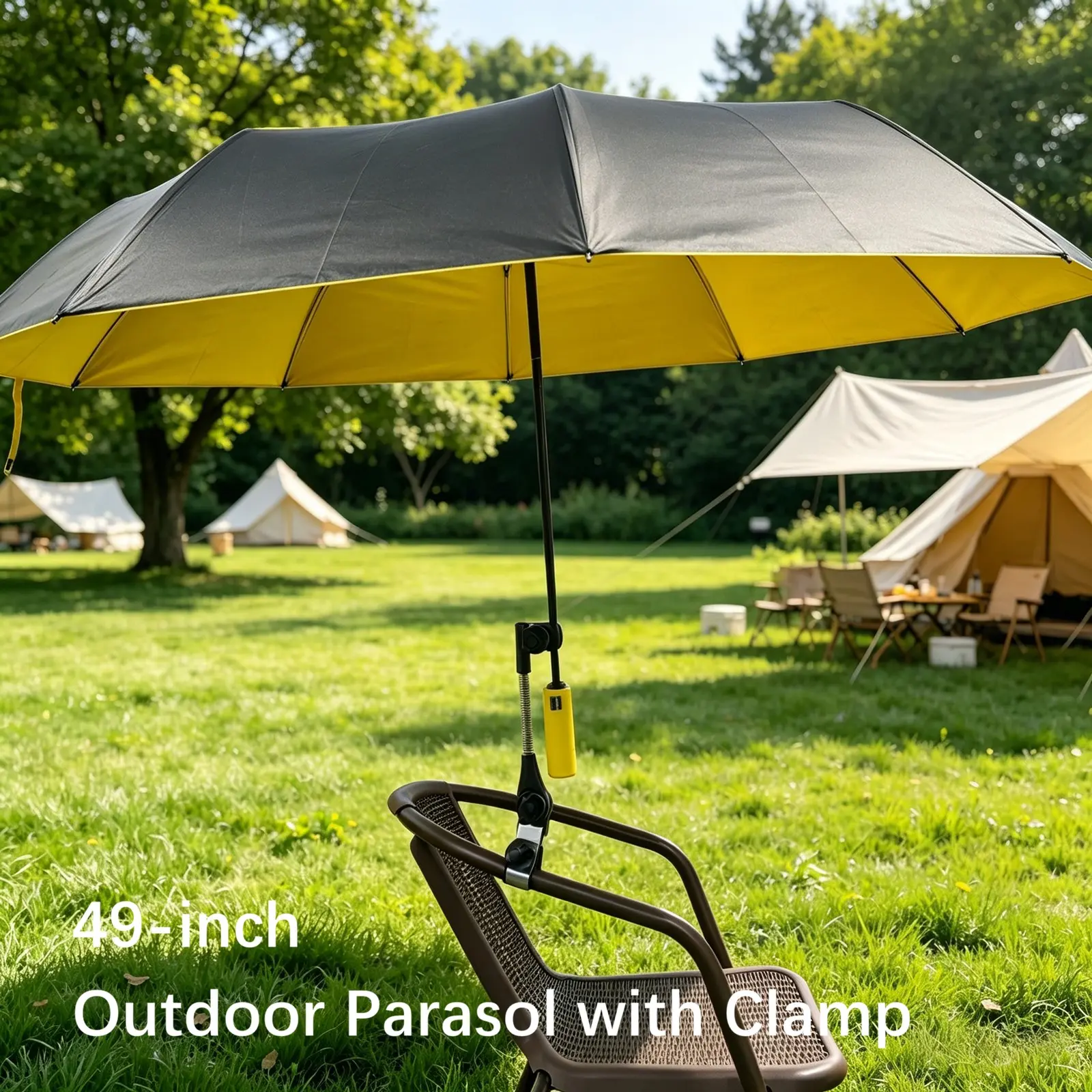 49-Inch Outdoor Camping Parasol Umbrella with Clip, Large Canopy, Beach Shade Canopy, UV Protection, for Beach, Travel, Fishing, and Golf
