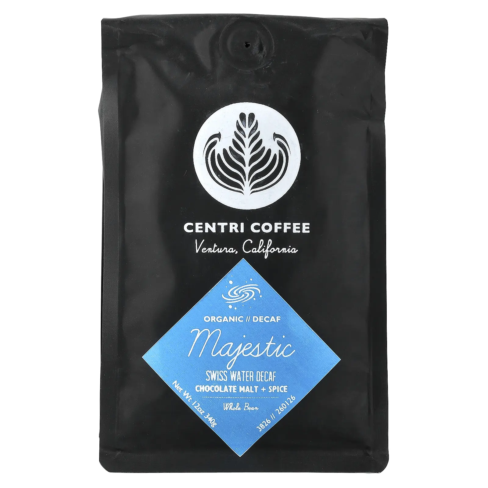 Centri Coffee Organic Majestic, Whole Bean, Decaf, Chocolate Malt + Spice, 12 oz (340 g)
