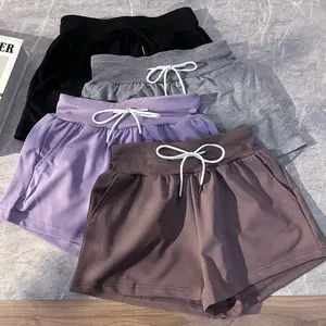 Women’s casual athletic shorts, 4-pack, solid color, drawstring elastic waistband, everyday wear, outdoor sports fitness running, yoga, women’s shorts, womenswear