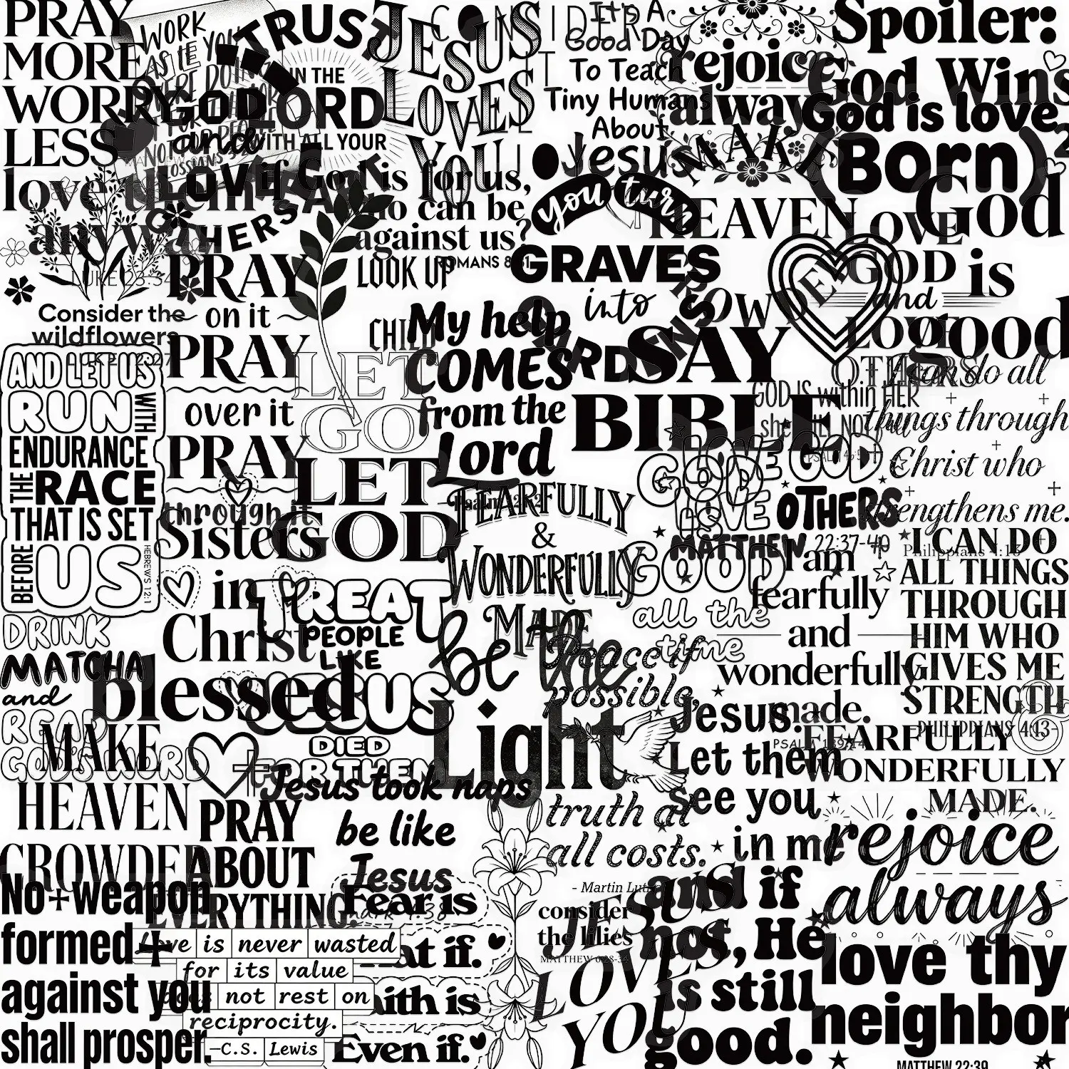 50 Transparent Bible Inspirational Decorative Stickers, Creative Christian Phone Case Notebook DIY Wall Art Decals, No Glue Required