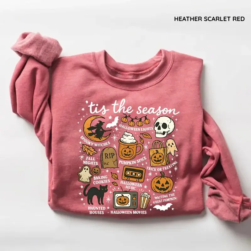 Tis The Season Halloween Sweatshirt, Cute Coquette Ghost Pumpkin Sweatshirt, Retro Spooky Witch Graphic Pullover, Fall Trick Or Treat Crewneck