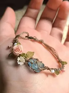 Bohemian Rose Crystal Bracelet, Elegant Handmade Floral Design, Perfect for Daily Wear, Parties, Holidays, Gift for Girlfriend, Bohemian Style