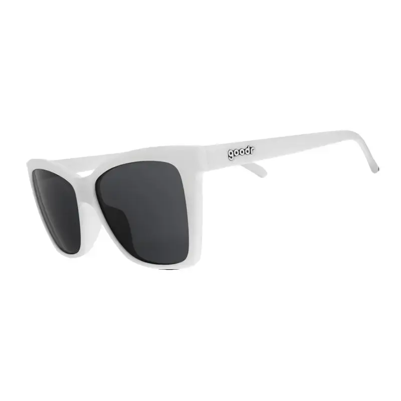 goodr The Mod One Out Medium Size (Pop G) Solid White Frame with Black Lens, UV400, No Slip No Bounce No Tangle