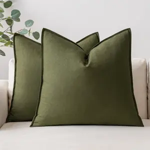Olive Green Pack of 2 Pillow Covers 18x18 Inch Decorative Couch Throw Pillow Covers Linen Cushion Covers Set Modern Farmhouse Home Decor for Sofa Living Room Bed