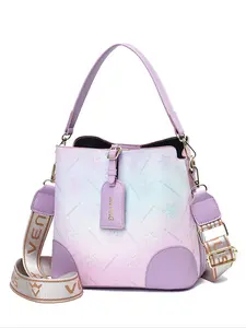 Fashion Colorblock Letter Pattern Strap Patched Design Buckle Handbag, Casual Ombre Handbag for Women, Trendy All-match PU Leather Crossbody Bag, Embellished Shoulder Bag, Fashionable Shoulder Bag, Casual Trendy Purses