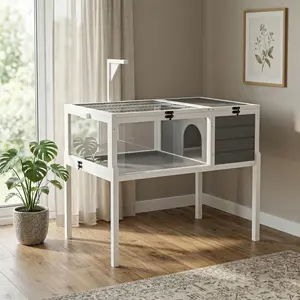 Reptile Habitat Tortoise House with Lamp Holder, Large Observation Window, 2 Waterproof Tray, Detachable Legs, Easy to Clean Wooden Enclosure for Turtles, Lizards, Geckos, and Small Pets Indoor Outdoo