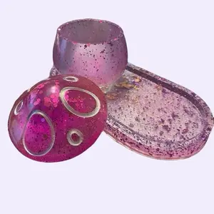Handmade Resin Mushroom Storage Jar & Tray Set with Glitter Mica Powder Customizable Color Bottles Canister Organiser Tin