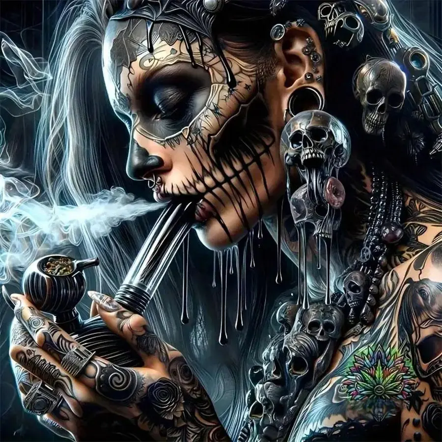Skull Girl Pattern DIY Craft Diamond Arts Colorful Painting Kit without Frame, Diamond Pattern Design, DIY 5D Diamond Arts Colorful Painting Kit, Wall Art Decor for Home Living Room Bedroom, Diamond Painting Kits
