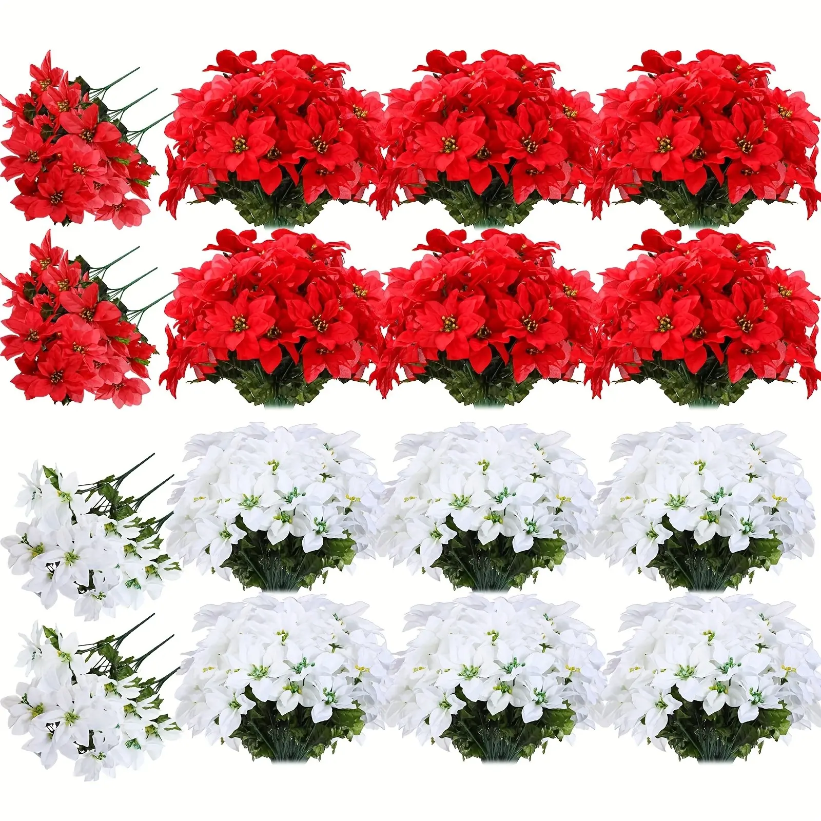25 Artificial Poinsettia Flowers Set, Decorative Flowers, Artificial Flower Decorations, Christmas Decor with Plastic Leaves, Holiday Decoration for Home Wedding Garden Display
