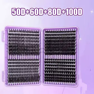 Ultra-Thick Self-Adhesive Dense False Eyelashes, DIY 608 Clusters Mixed Lengths 8-16mm, D/DD Curl, Reusable, Natural Look, Soft Texture