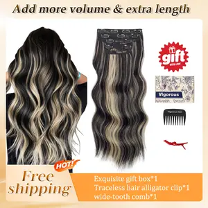 Vigorous  Clip in Hair Extensions Long Wavy Synthetic Hairpieces Easy to Wear for Women Girls Daily Use Event Party Use Instant Length Styling