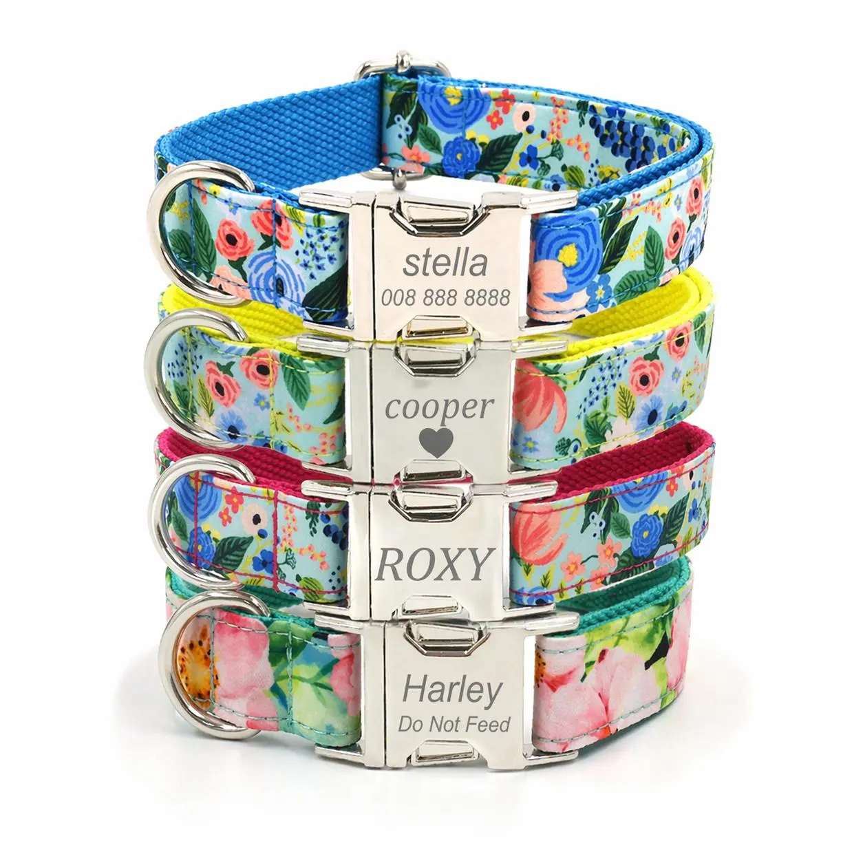 Personalized Dog Collar Floral Print 1Pc Custom Laser Engraved Soft Cotton  Nameplate Durable ID Durable Material Easy to Install