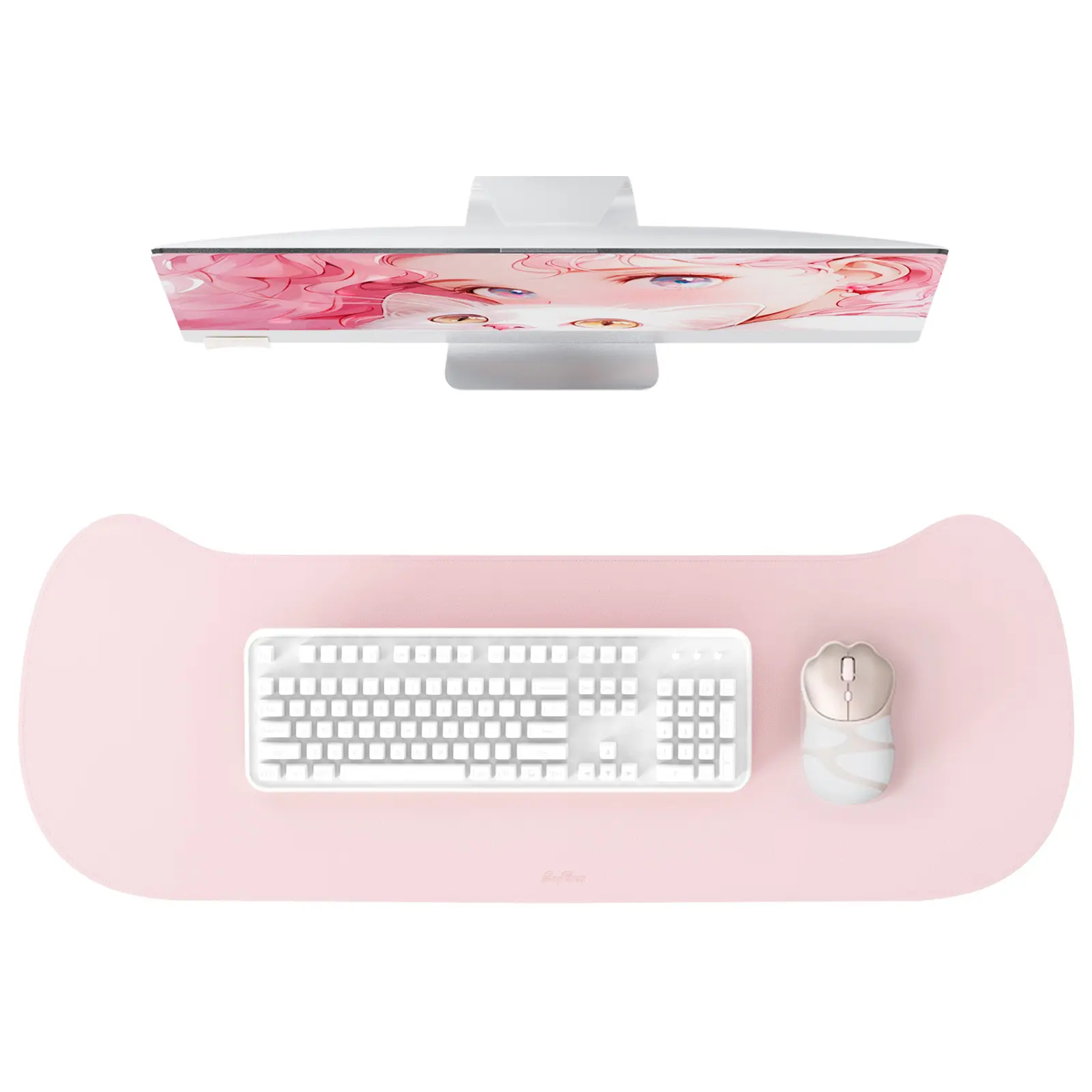 Cat Ear Desk Mat - Pink Series, Multifunctional Large Desk Pad, Extended Mouse Mat, Office Desk Protector with Anti-slip Base, Spill-resistant PVC Leather Design, in Pink