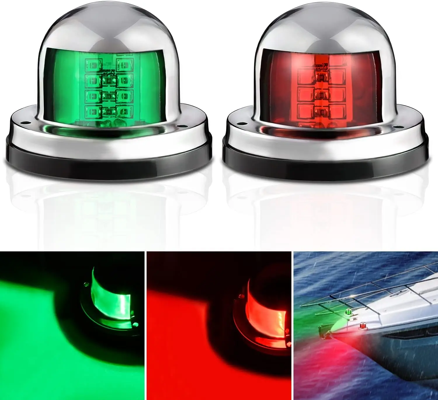 Nilight 2PCS 8LED 12V Waterproof Boat Navigation Lights - Red & Green Port Starboard Bow Lights with Lens, 8pcs Screws, More Stable Circuit, Standard Lighting Angle, Compliance for Skeeter Yachts, Steering Wheel-Equipped Vessels, 8X2835 Leds, Bright 8Led,