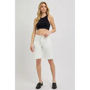 White Mid-Rise Relaxed Fit Bermuda Shorts