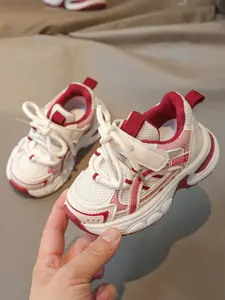 Kids Unisex's Casual Lace Up or Velcro Low Top Sneakers, Comfortable Sports Running Shoes, Trendy All-match Sneakers for Daily Wear, Colorblock Shoe