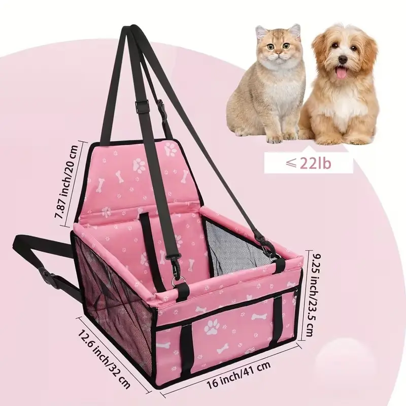 Dog Car Booster Seat and Travel Basket, Oxford Breathable Foldable Pet Carrier, Safe Harness, Adjustable Straps, Comfortable High View, Puppy Carrier