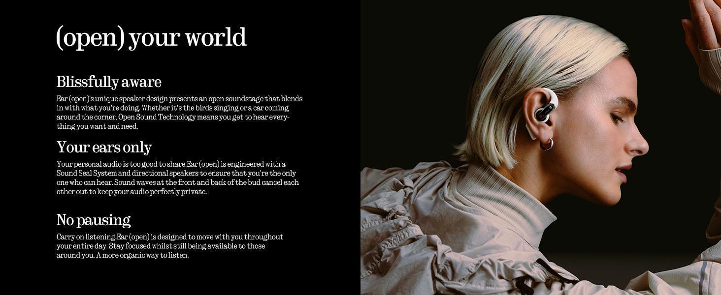 Nothing Ear (Open) Open-Ear Headphones, Earbuds with Earhooks, Clear Voice Technology with 2 Mics, BT 5.3, Fast Charging, Compatible with iPhone & Android -White