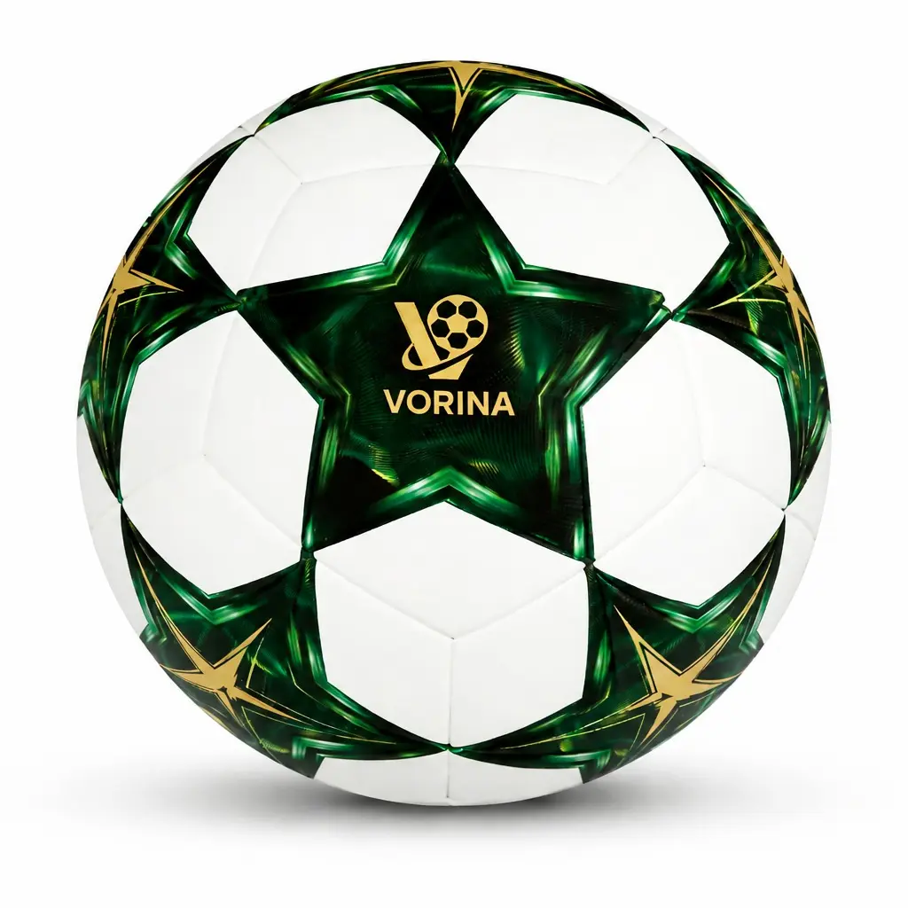 VORINA Size 5 Soccer Ball - Green, Official Match & Training Ball, PU Leather with Pump, Needle & Mesh Bag