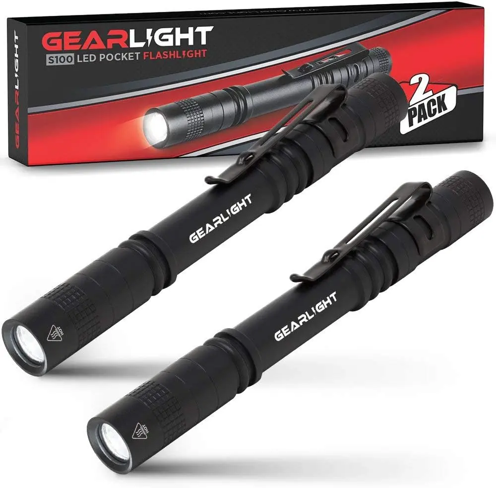 S100 LED Pocket Pen Light- 2 Small, Compact Flashlights with Clip for Tight Spaces, Police Inspection, Nurses & Medical Use - White Light - 2 Pack, (S100 Pen Light)
